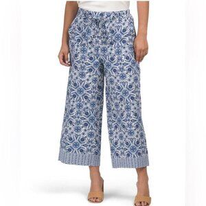 Joie Women's Blue Floral Print Cropped Linen Pants Size 10 NWOT